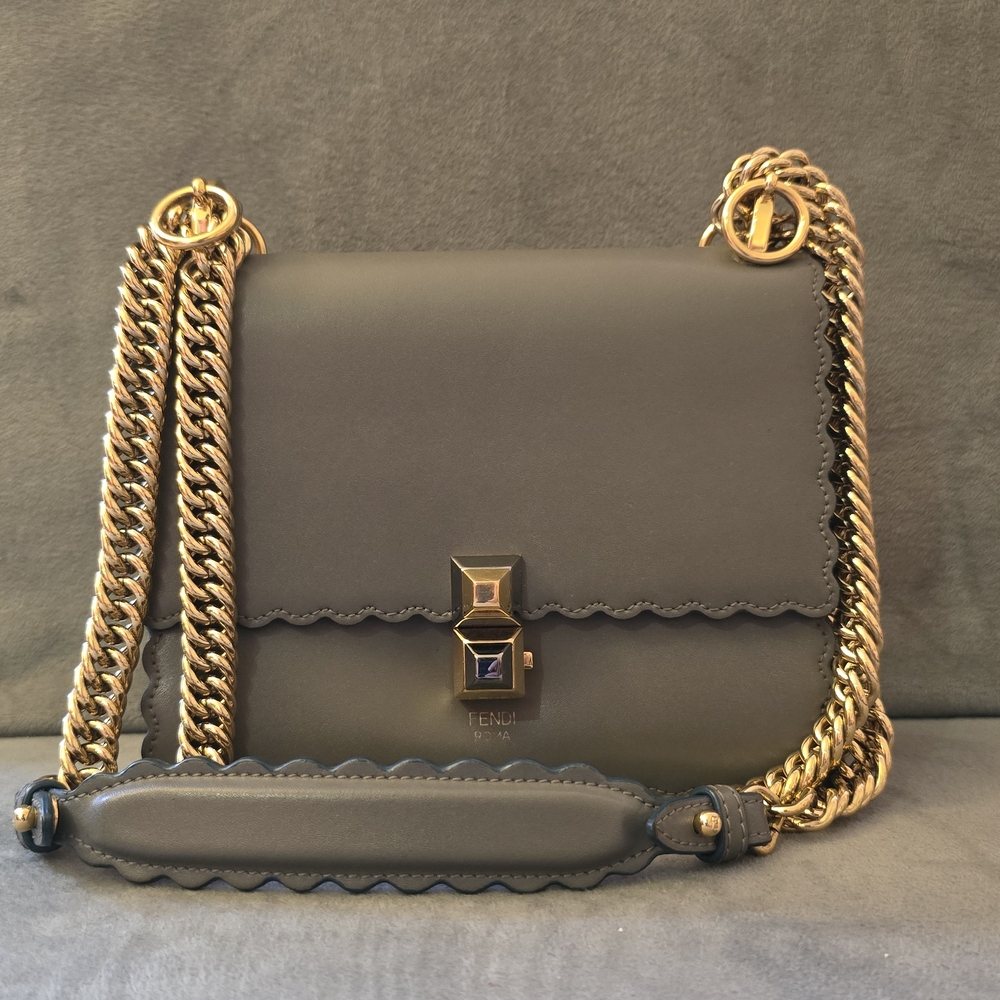 Sold ‼️Authentic Fendi Kan I Gray Leather Shoulder /Crossbody Bag